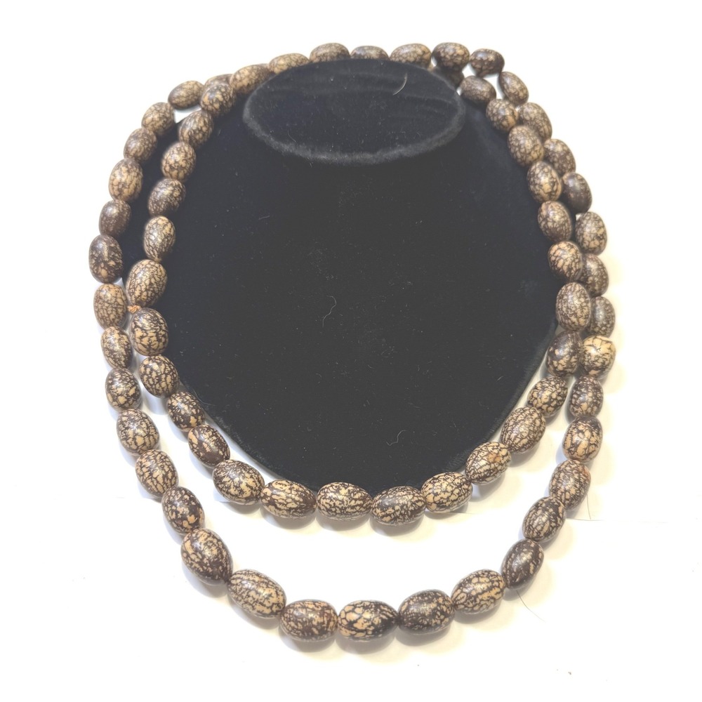Vintage Natural Mottled Brown Seed Bead Long Strand Necklace Boho 44 Inch